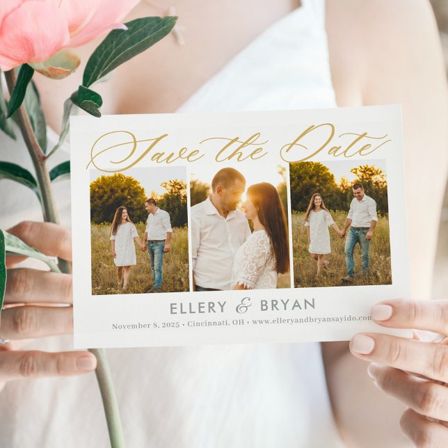 Elegant Trio Editable Colour Save The Date Card (Creator Uploaded)