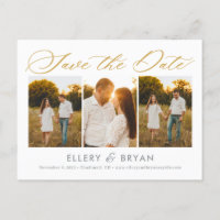 Elegant Trio Editable Colour Save The Date Postcar