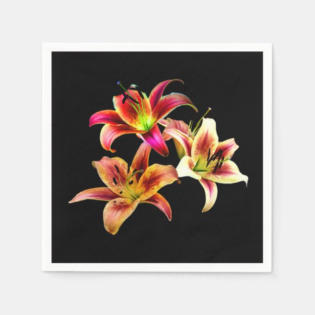 Elegant Trio of Yellow Pink Daylilies Floral Napkin (Front)