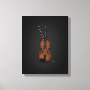 Elegant Trompe L'oeil Violin & Bow on 11x14 Black Canvas Print