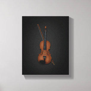 Elegant Trompe L'oeil Violin & Bow on 8x10 Black Canvas Print