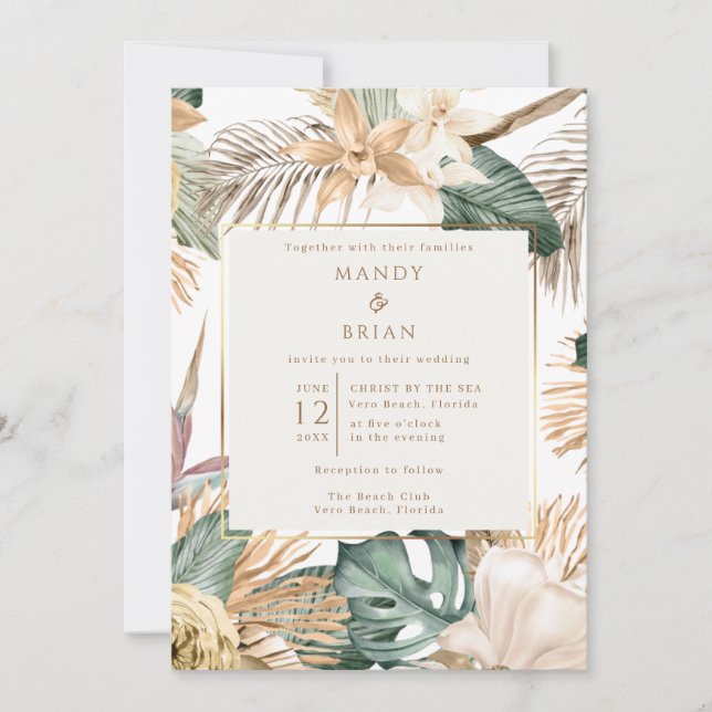 Elegant Tropical Beach Destination Wedding  Invitation (Front)