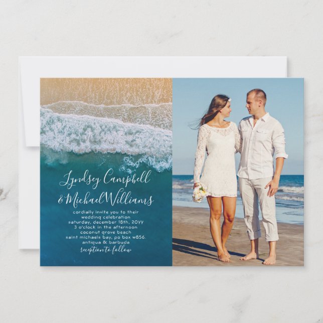 Elegant Tropical Beach Ocean Photo Wedding Invitation (Front)