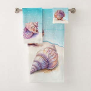 Elegant Tropical Beach Seashells Pearls Nautical Bath Towel Set