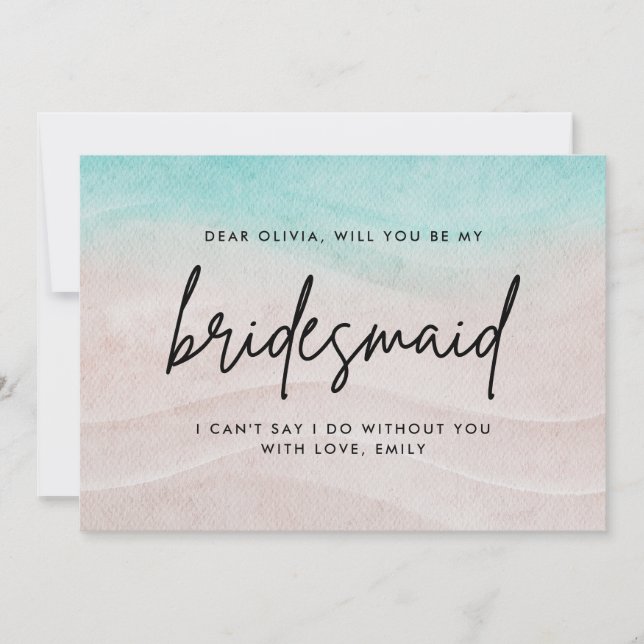 Elegant Tropical Beach Summer Bridesmaid Proposal Card (Front)