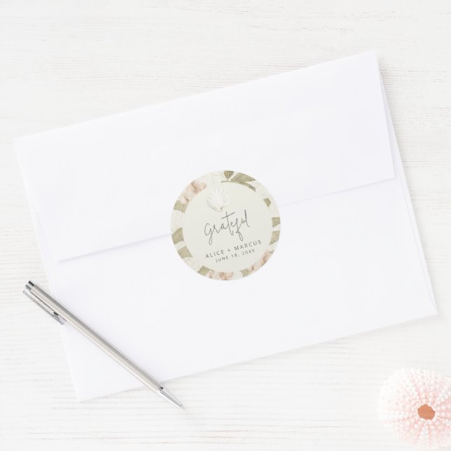 Elegant Tropical Beach Wedding Favour  Classic Round Sticker (Envelope)