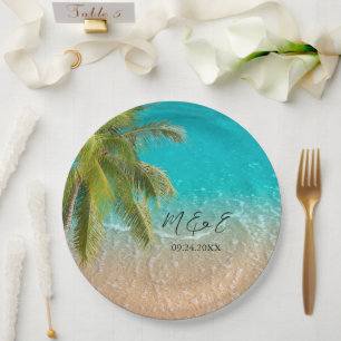 Elegant Tropical Beach Wedding Paper Plate