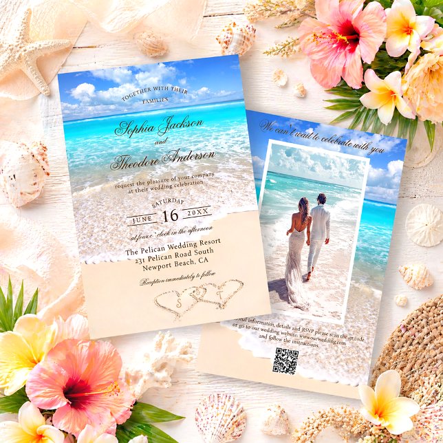 Elegant Tropical Beach Wedding QR Code All in One Invitation (Creator Uploaded)