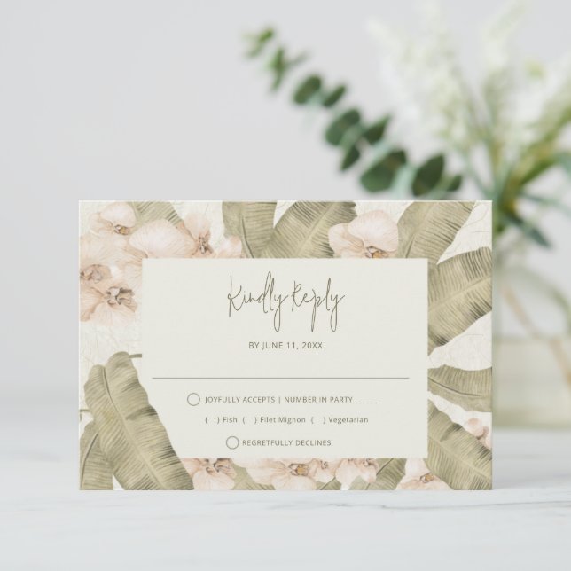 Elegant Tropical Beach Wedding  RSVP Card (Standing Front)
