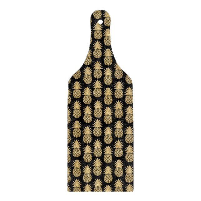 Elegant Tropical Black and Gold Pineapple Pattern Cutting Board (Front)