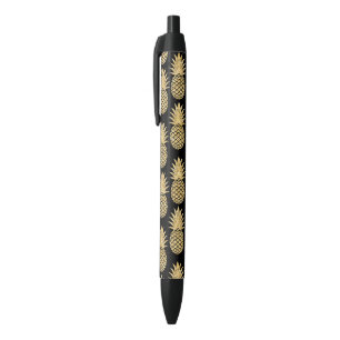 Elegant Tropical Black and Gold Pineapple Pattern Ink Pen