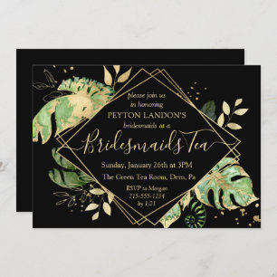 Elegant Tropical Black & Gold Bridesmaid Tea Party Invitation
