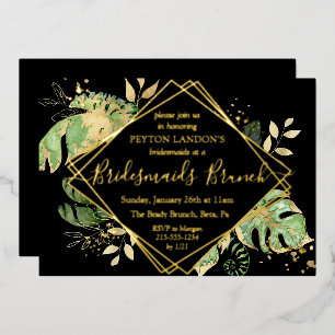 Elegant Tropical Black & Gold Bridesmaids Brunch