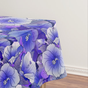 Elegant Tropical Blue And White Hibiscus Flower Tablecloth