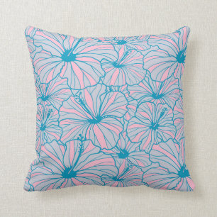 Elegant Tropical Blue Floral Hibiscus Pattern Cushion