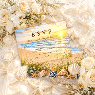 Elegant Tropical Blue Ocean Waves Beach Wedding RSVP Card