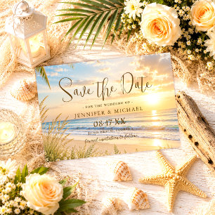 Elegant Tropical Blue Ocean Waves Beach Wedding Save The Date