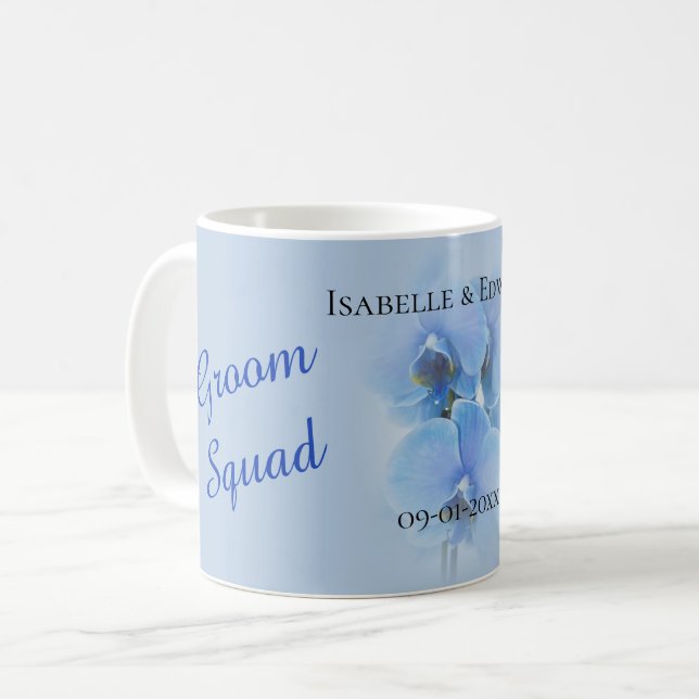 Elegant Tropical Blue Orchid Groom's Possy Wedding Coffee Mug (Front Left)