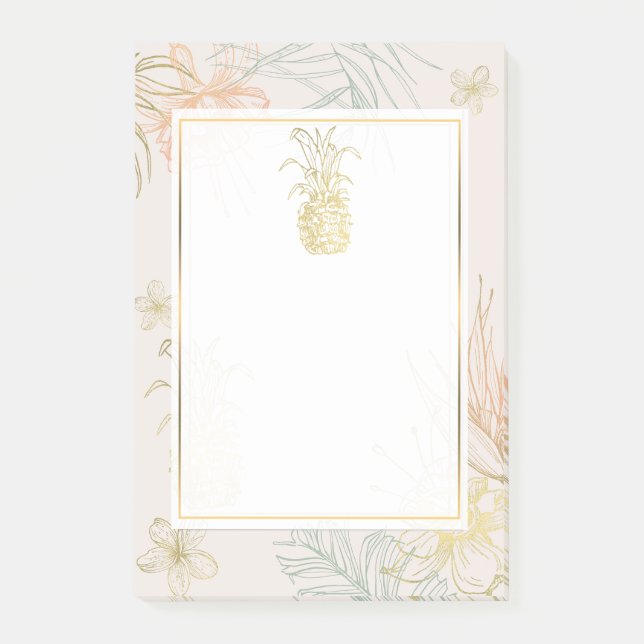 Elegant Tropical Botanical Floral Gold Pineapple Post-it Notes (Front)