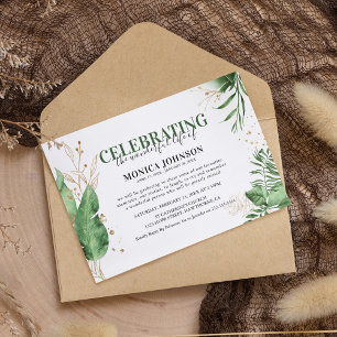 Elegant Tropical Botanical Greenery & Gold Funeral Invitation