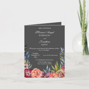 Elegant Tropical Burgundy Grey Wedding Folded Invitation