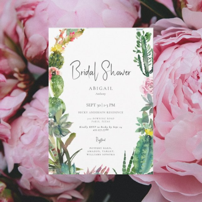 Elegant Tropical Cactus Bridal Shower  Invitation (Creator Uploaded)