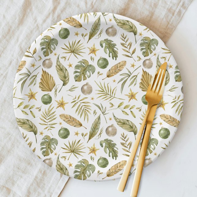 Elegant Tropical Christmas Watercolor Paper Plate (Creator Uploaded)