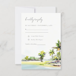Elegant Tropical Coastal Beach Palm Tree Wedding RSVP Card