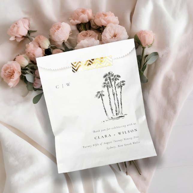 Elegant Tropical Coastal Palm Tree Sketch Wedding Favour Bags (Creator Uploaded)