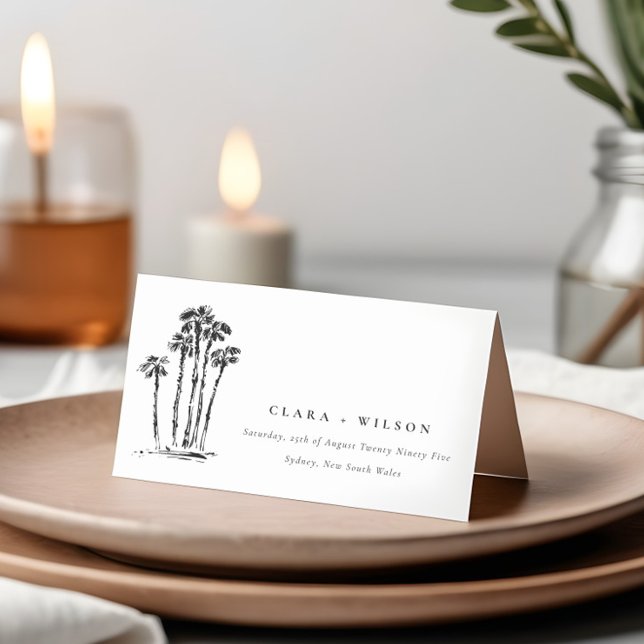 Elegant Tropical Coastal Palm Tree Sketch Wedding Place Card (Creator Uploaded)