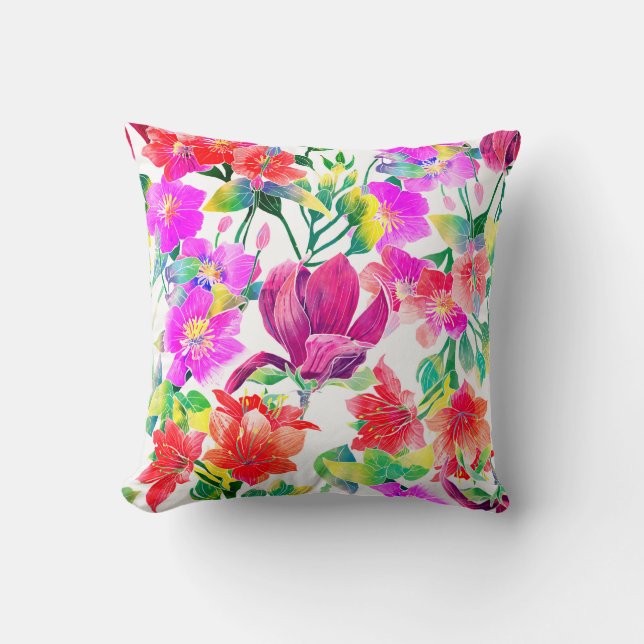 Elegant Tropical Colourful Flowers Cushion (Front)