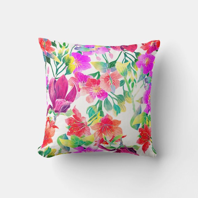 Elegant Tropical Colourful Flowers Cushion (Front)