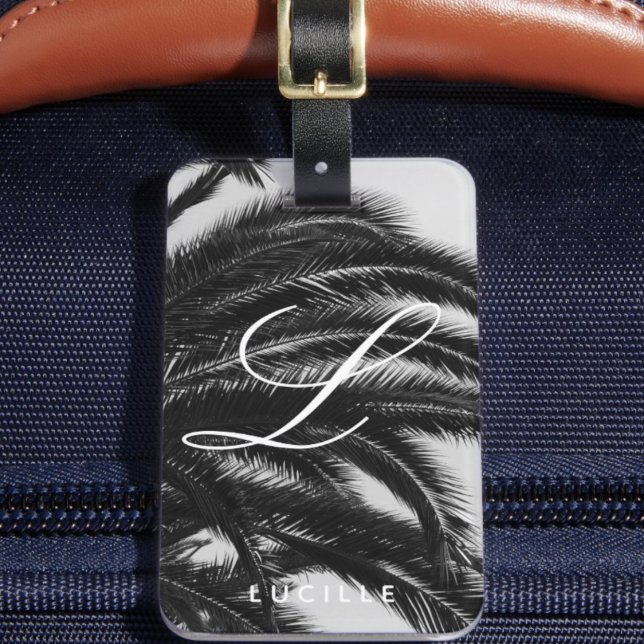 Elegant Tropical Custom Name Monogram Luggage Tag ("Everyday is abundantly beautiful." 
Sincerely Best Wishes from Lucky Design World)