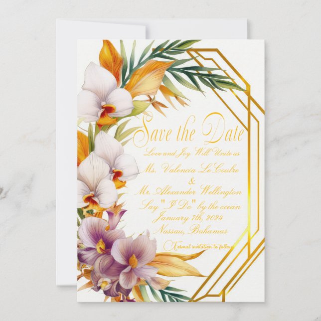 Elegant Tropical Destination Wedding Save the Date Invitation (Front)