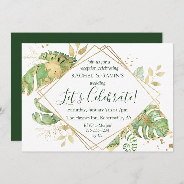 Elegant Tropical Elopement Wedding Reception Invitation (Front/Back)