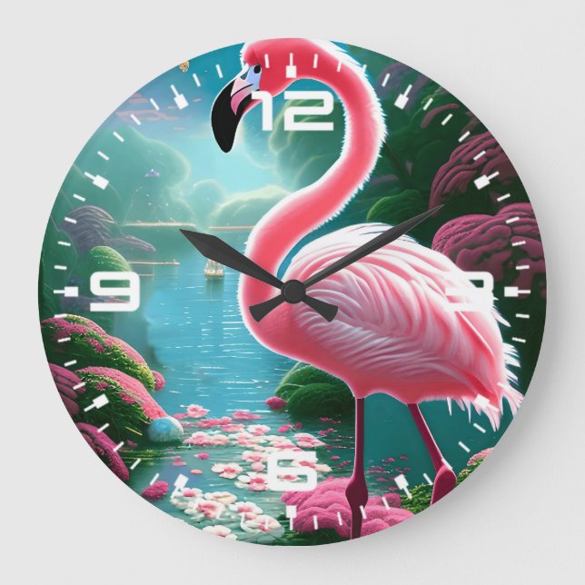 Elegant Tropical Flamingo-70852 Large Clock (Front)