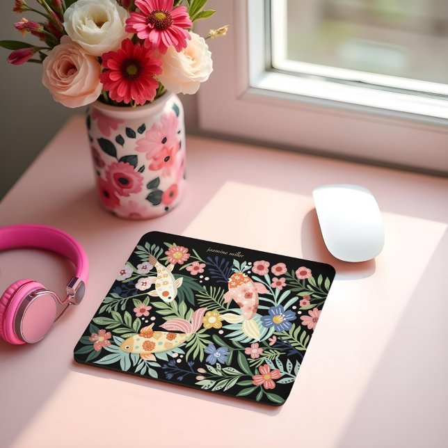 Elegant Tropical Floral Botanical Koi Fish Pond Mouse Pad (Elegant Tropical Floral Botanical Koi Fish Pond Mouse Pad)