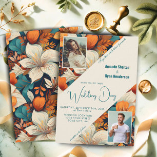Elegant Tropical Floral Flower 2 Photo Wedding  Invitation