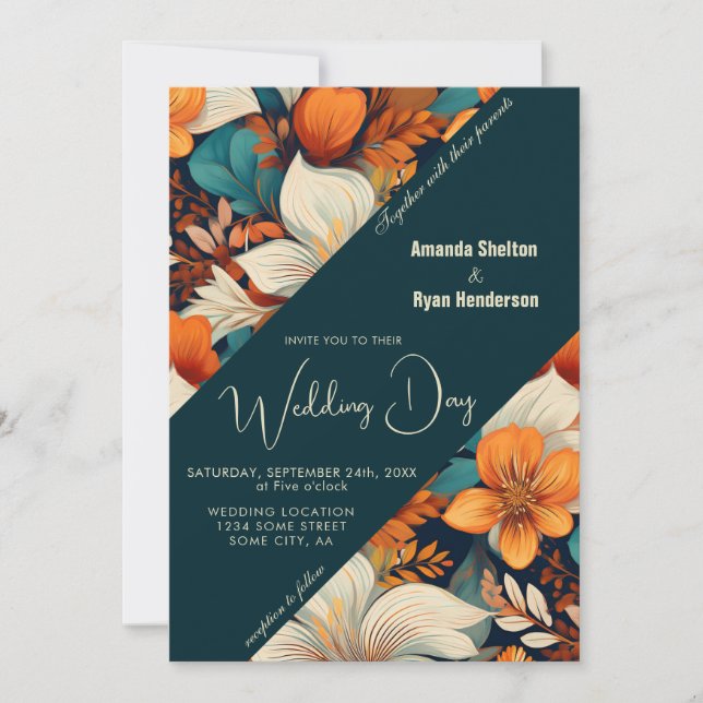 Elegant Tropical Floral Flower Pattern Wedding  Invitation (Front)