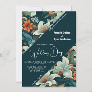 Elegant Tropical Floral Flower Wedding  Invitation