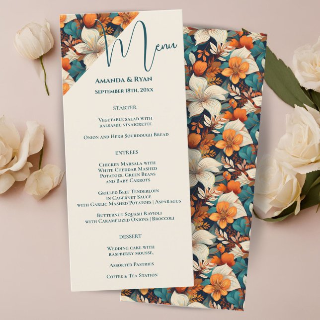 Elegant Tropical Floral Flower Wedding Menu (Creator Uploaded)