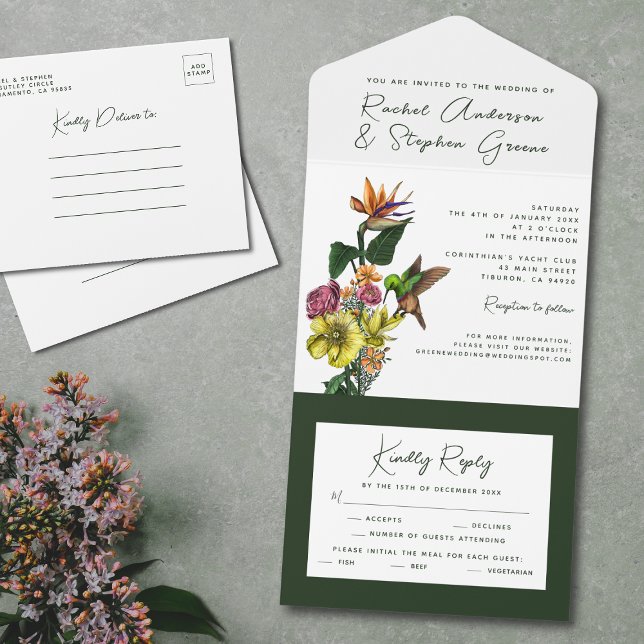 Elegant Tropical Floral Greenery Summer Wedding Al All In One Invitation (Creator Uploaded)