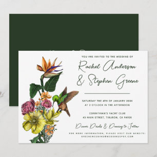 Elegant Tropical Floral Greenery Summer Wedding In Invitation