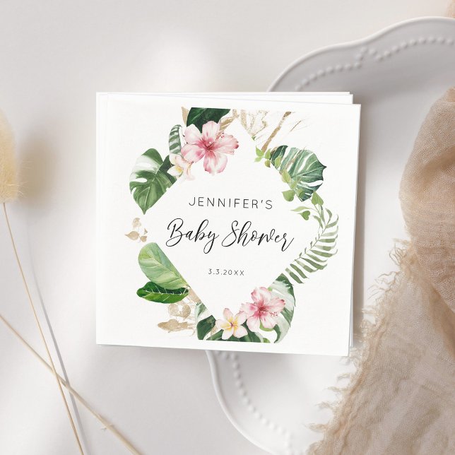 Elegant tropical floral hibiscus baby shower napkin (Creator Uploaded)