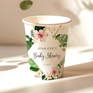 Elegant tropical floral hibiscus baby shower paper cups