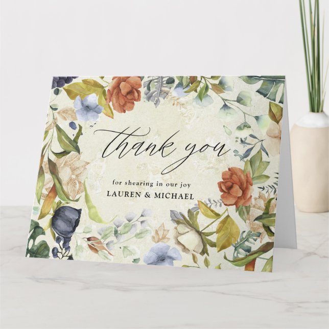 elegant tropical floral photo thank you card (Front)