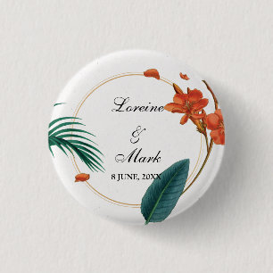 Elegant Tropical Floral Wedding 3 Cm Round Badge