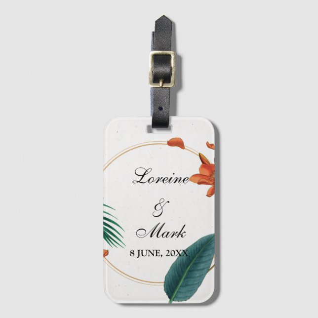 Elegant Tropical Floral Wedding Luggage Tag (Front Vertical)