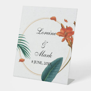 Elegant Tropical Floral Wedding Pedestal Sign
