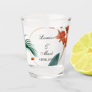 Elegant Tropical Floral Wedding Shot Glass